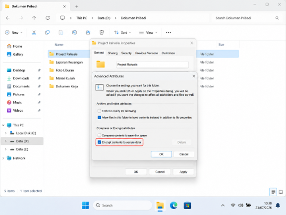 Centang Encrypt contents to secure data.